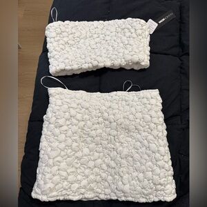 White Textured Skirt and Top Set